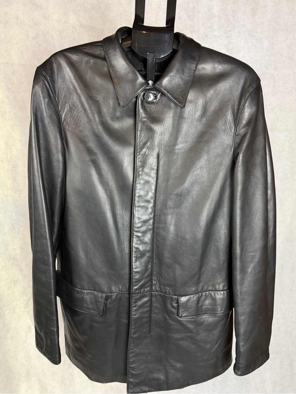 Hugo Boss Lambskin Leather Car Coat Black 40R Hidden Placket NWOT